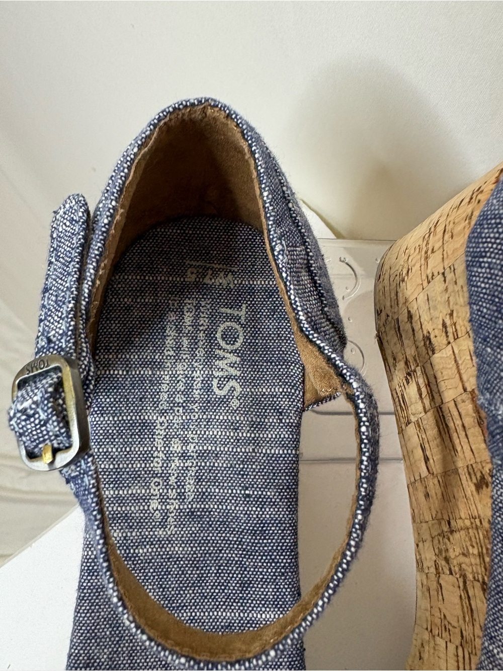 Toms Denim Cork Wedge Sandals in Blue - Picture 5 of 7